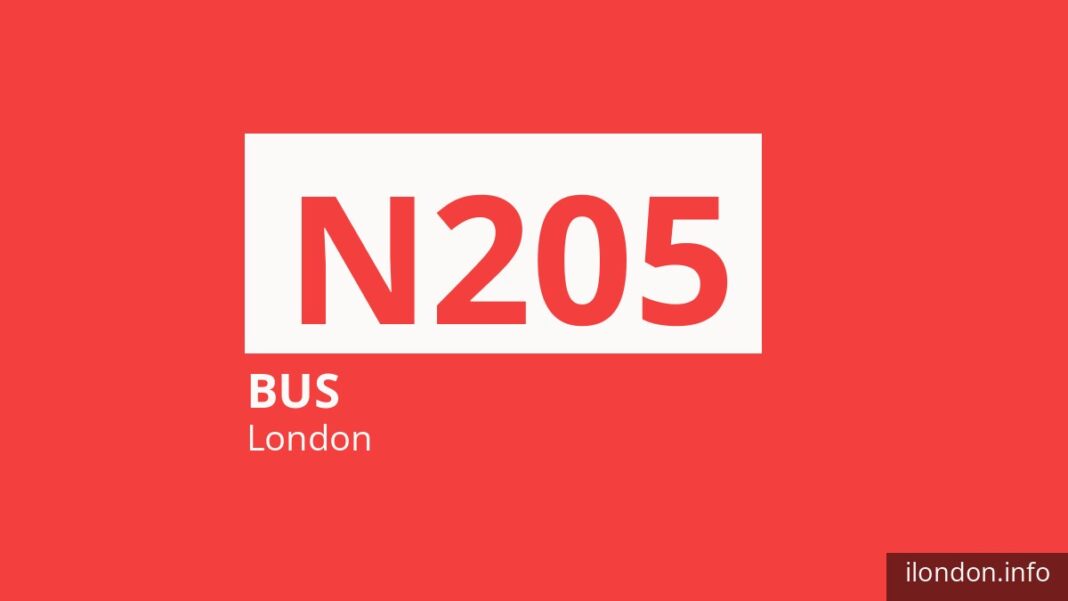 Night bus route N205 in London